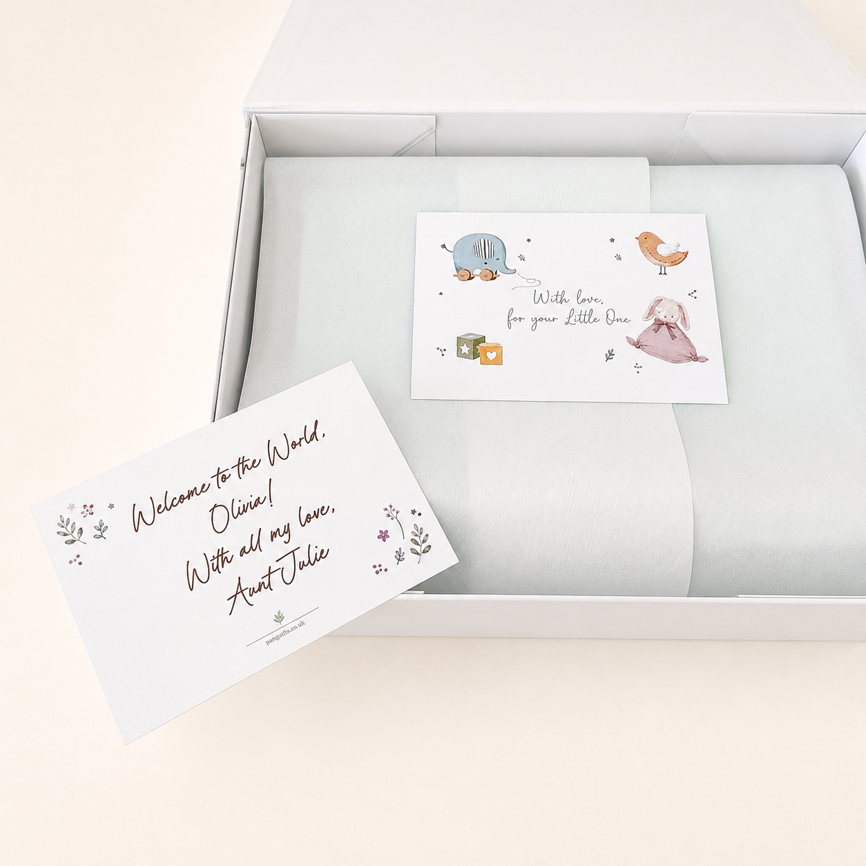 NARA Magnetic Keepsake Gift Box open, showing tissue paper lining and gift card
