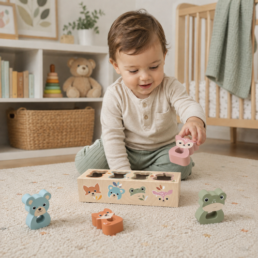 Speedy Monkey wooden animal shape sorter — FSC certified, Montessori-inspired wooden toy for babies and toddlers by NARA