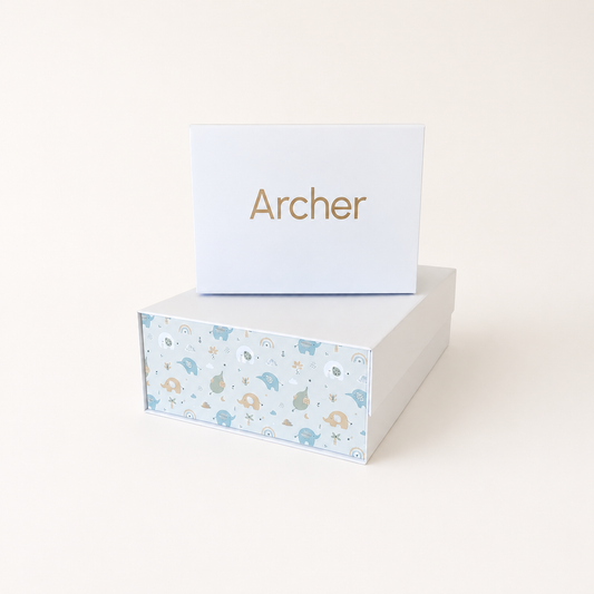 NARA Magnetic Keepsake Gift Box — Petit and Grand sizes, personalised with the name Archer