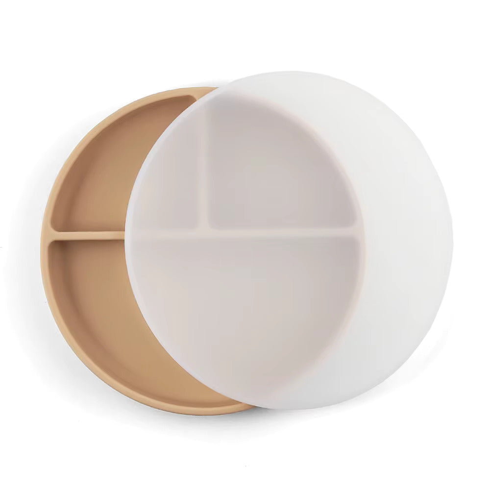 NARA Silicone Suction Plate and Lid with 3 divided sections in Neutral Beige