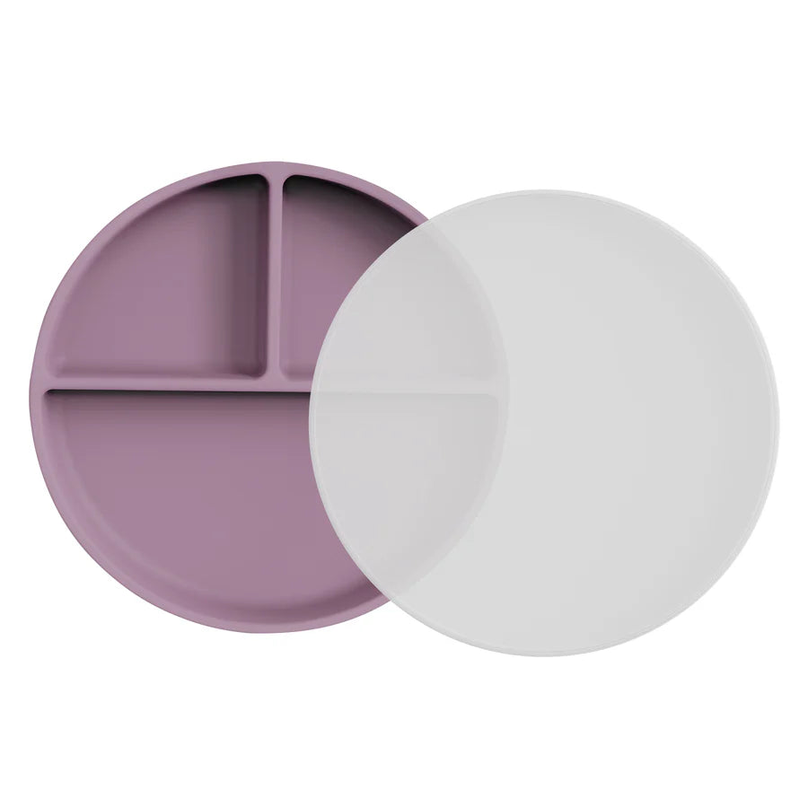 NARA Silicone Suction Plate and Lid with 3 divided sections in Pale Mauve