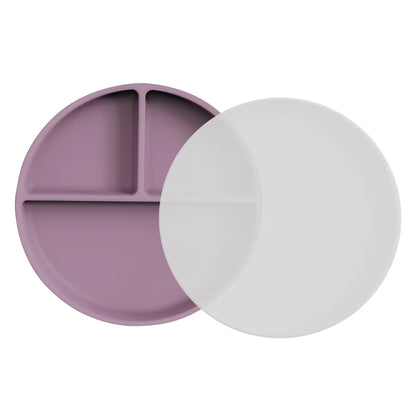 NARA Silicone Suction Plate and Lid with 3 divided sections in Pale Mauve