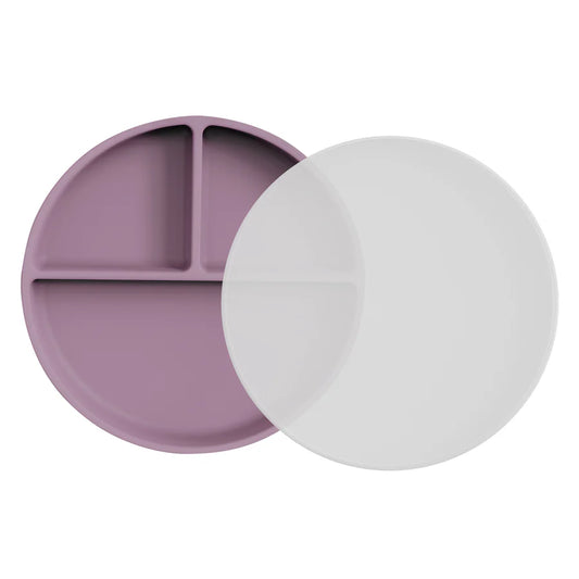 NARA Silicone Suction Plate and Lid with 3 divided sections in Pale Mauve