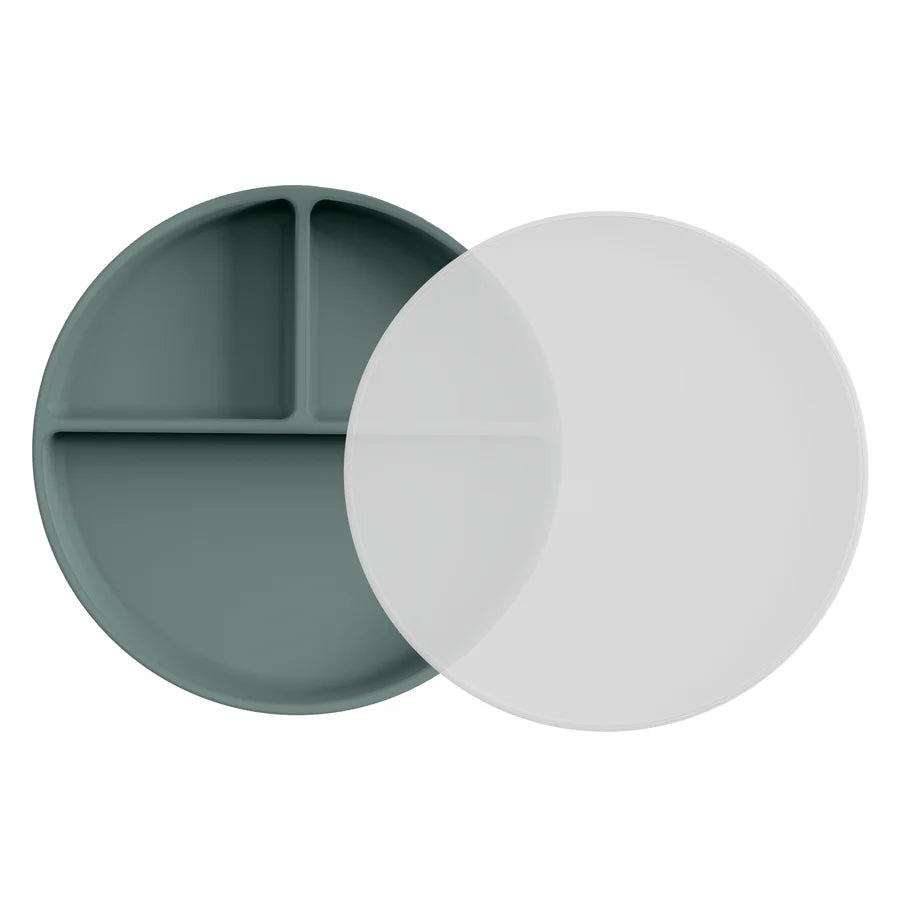 NARA Silicone Suction Plate and Lid with 3 divided sections in Sage Green