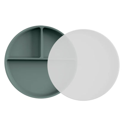 NARA Silicone Suction Plate and Lid with 3 divided sections in Sage Green