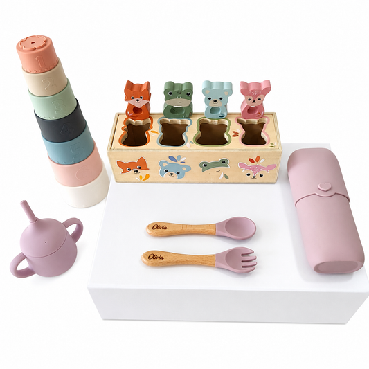 NARA × Speedy Monkey Personalised Animal Shape Sorter & Feeding Gift Set