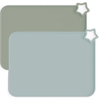 NARA roll-up silicone non-slip placemat in Sage Green and Ether — folds away neatly for home and on-the-go use