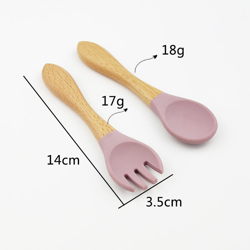 NARA personalised wooden spoon and fork dimensions — natural wood handles laser-engraved with baby's name