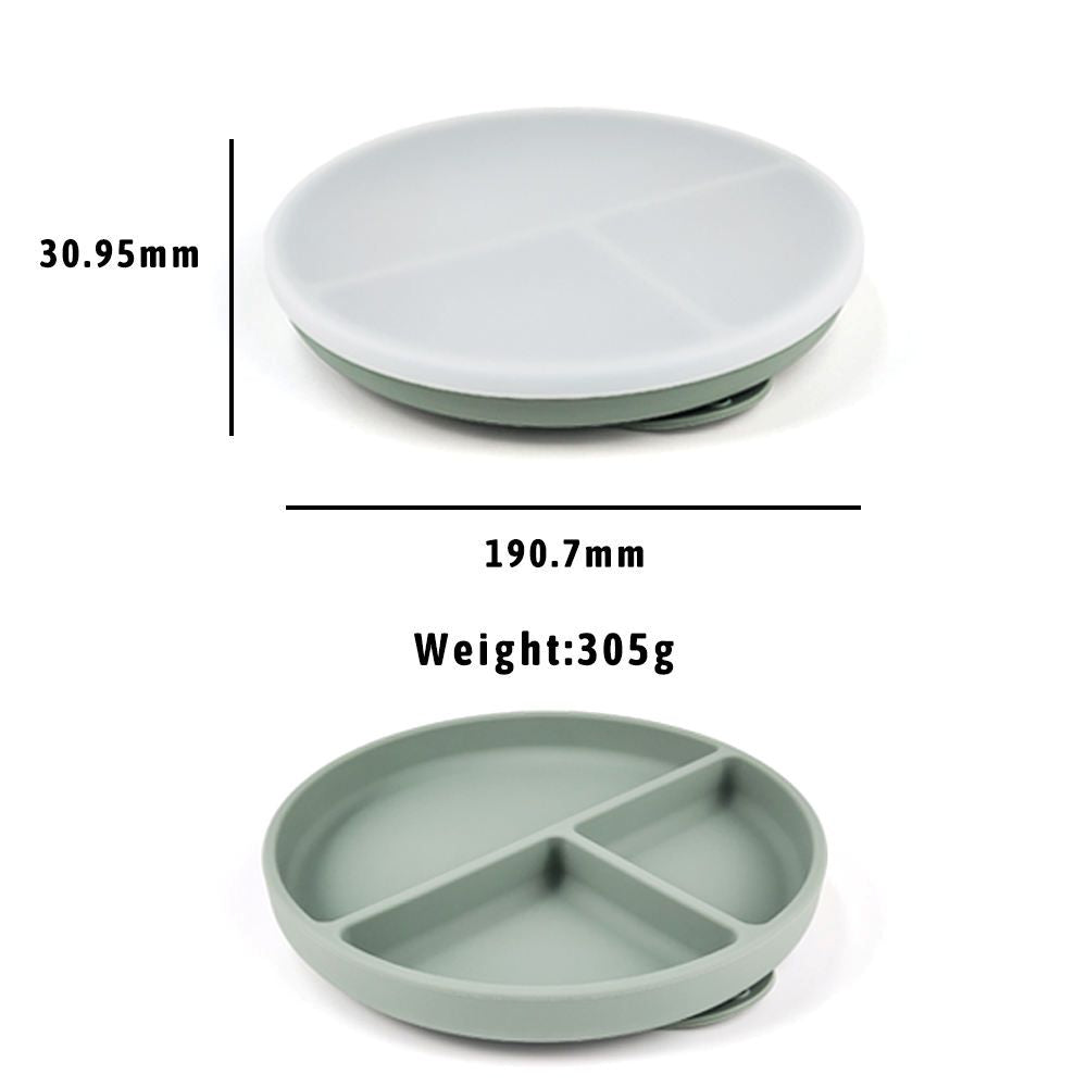NARA silicone suction plate dimensions diagram — divided sections with suction base for baby-led weaning